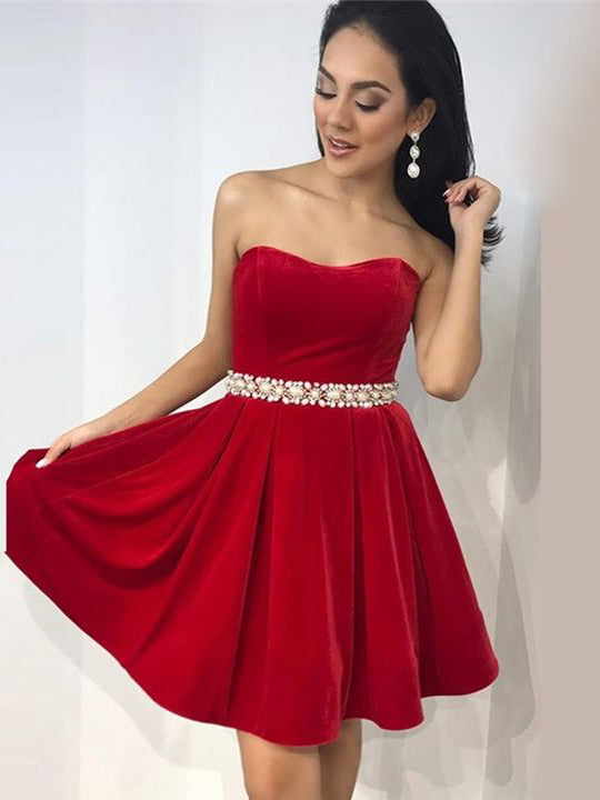 A-Line Sweetheart Red Knee Length Prom ...